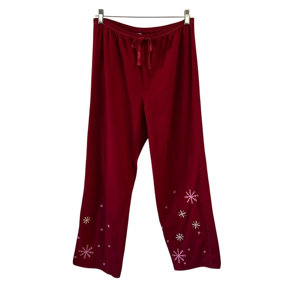 Gap Red Lightweight Fleece Pajama Pants w Snowflake Embroidery Size M Holiday